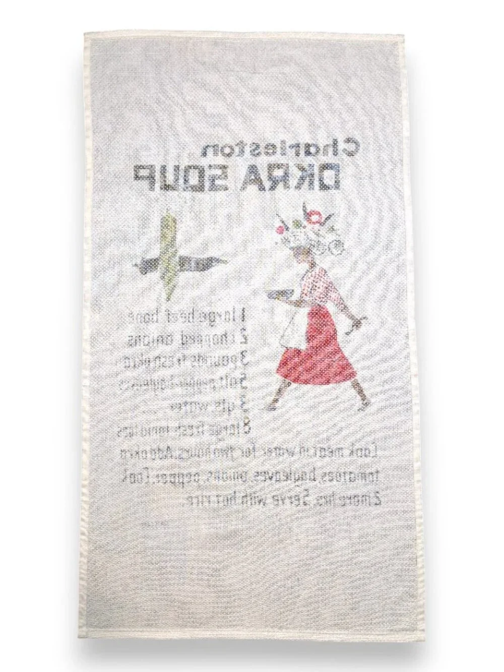 Vintage Gaillard Original Charleston Okra Soup Recipe Tea Towel Southern Folk Ar